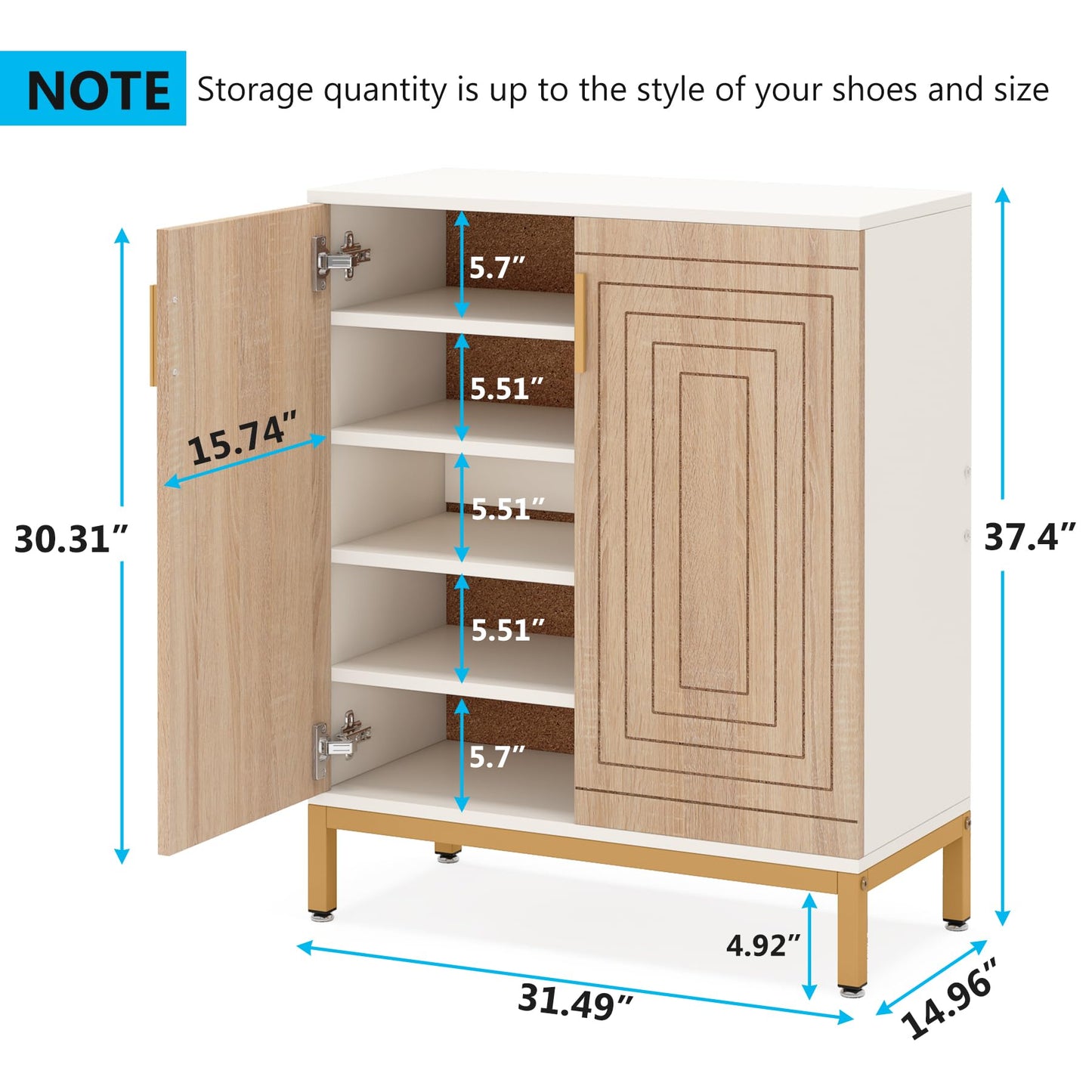 Tribesigns Shoe Cabinet with Doors, 20 Pairs Entryway Shoe Storage Cabinet with Shelves, 5-Tier