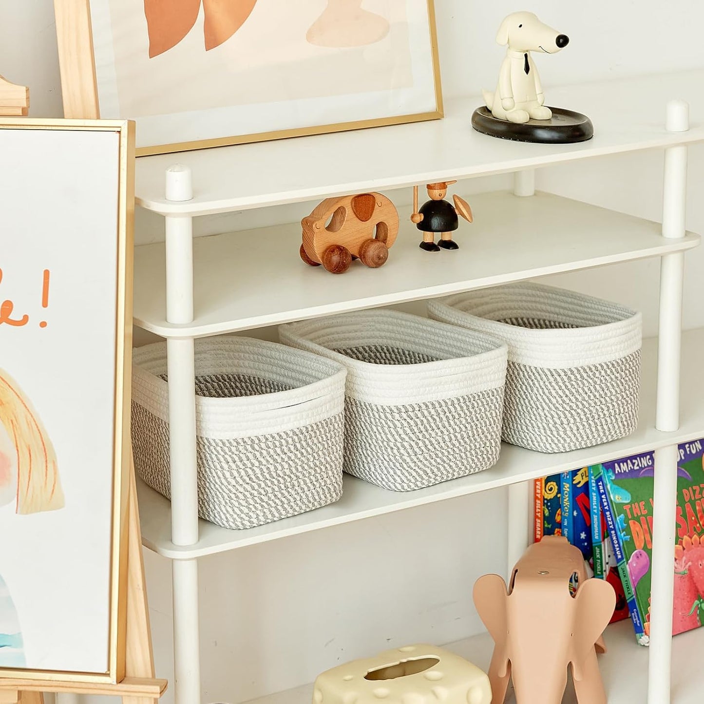 Small Cotton Rope Storage Basket Set of 3-11"x7"x7" Perfect Woven Baskets for Storage, Ideal