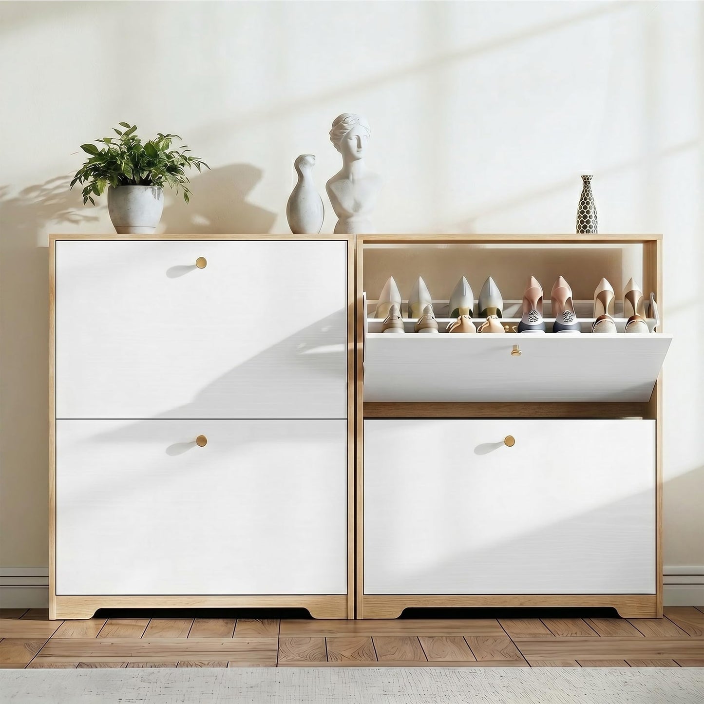 Nicetree Shoe Cabinet with 2 Flip Drawers, Narrow Shoe Organizer Cabinet, Freestanding Shoe Rack