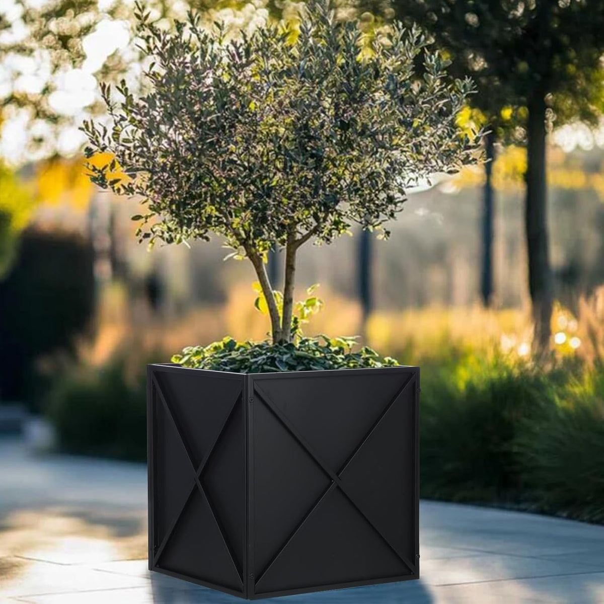 Metal Square Planter Box Tall Planters for Outdoor Plants Modern Heavy Duty with Drainage Holes for