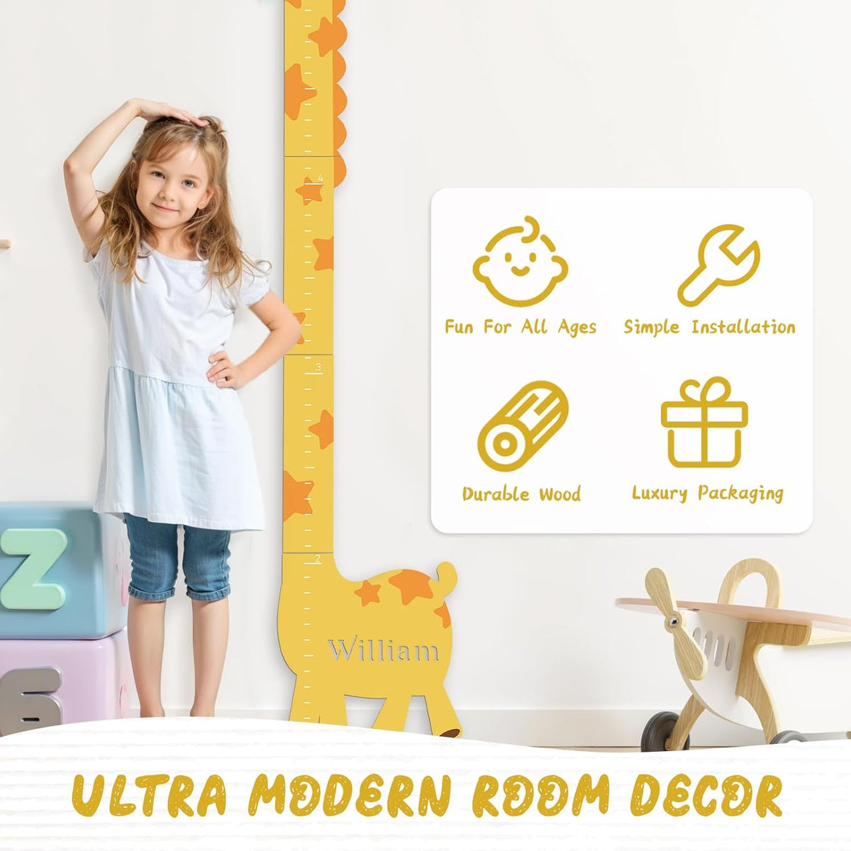 Personalized Name Growth Chart for Kids, Giraffe Height Chart for Boy Girls, Measuring Board for