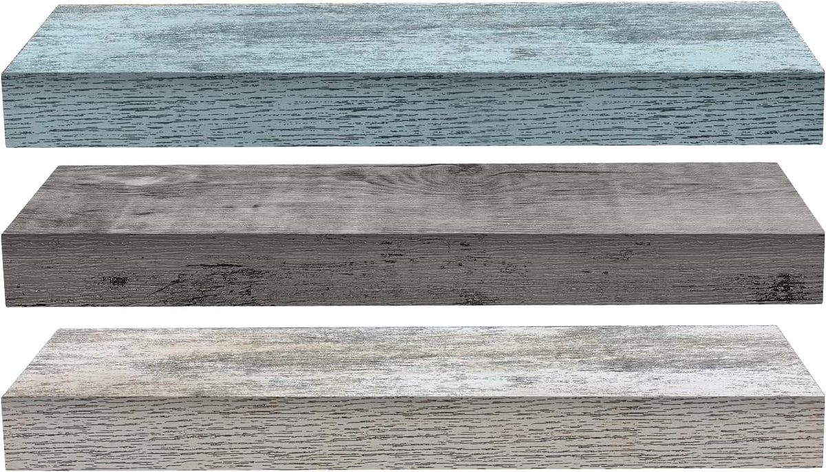 Sorbus Floating Shelves - 3 Pack 16 Inch Rustic Grey Blue Rustic Wall Shelves for Bedroom, Kitchen