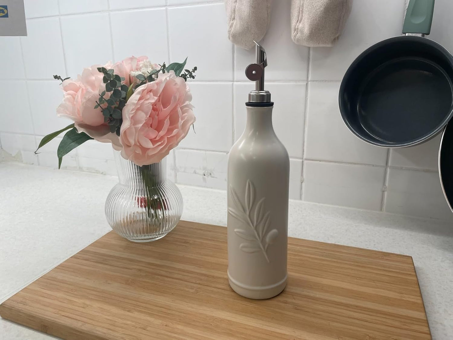20 Oz Ceramic Olive Oil Dispenser Bottle, with Stainless Steel Spout & Funnel, Ideal for Oil