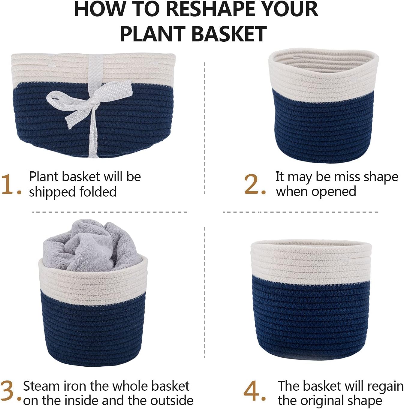 Cotton Rope Plant Basket Woven Baskets for 6" Pot Floor Indoor Planters,Rustic Home Decor H6 3/4" x