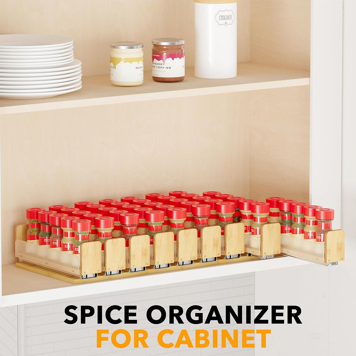 SpaceAid Bamboo Pull Out Spice Rack Organizer for Cabinet, Heavy Duty Slide Out Seasoning Kitchen