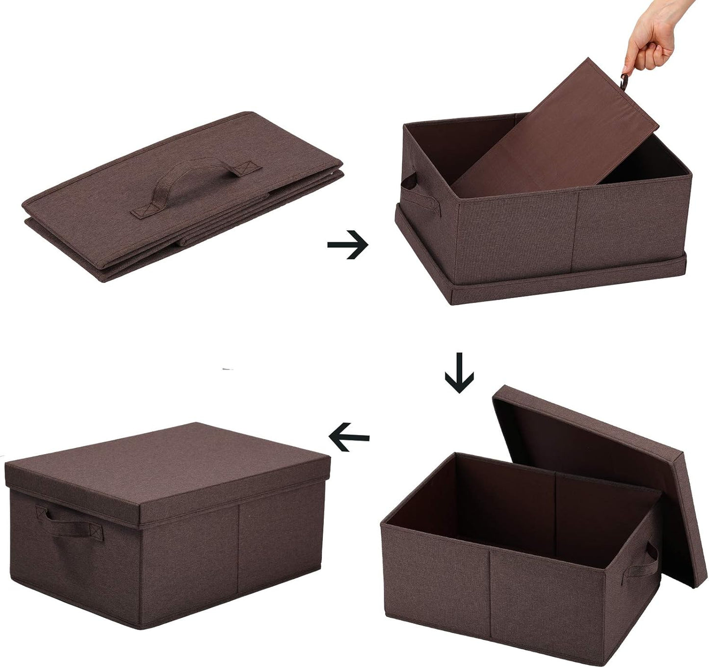 HOONEX Linen Foldable Storage Bins with Lids, 2 Pack, Storage Boxes with Carrying Handles and