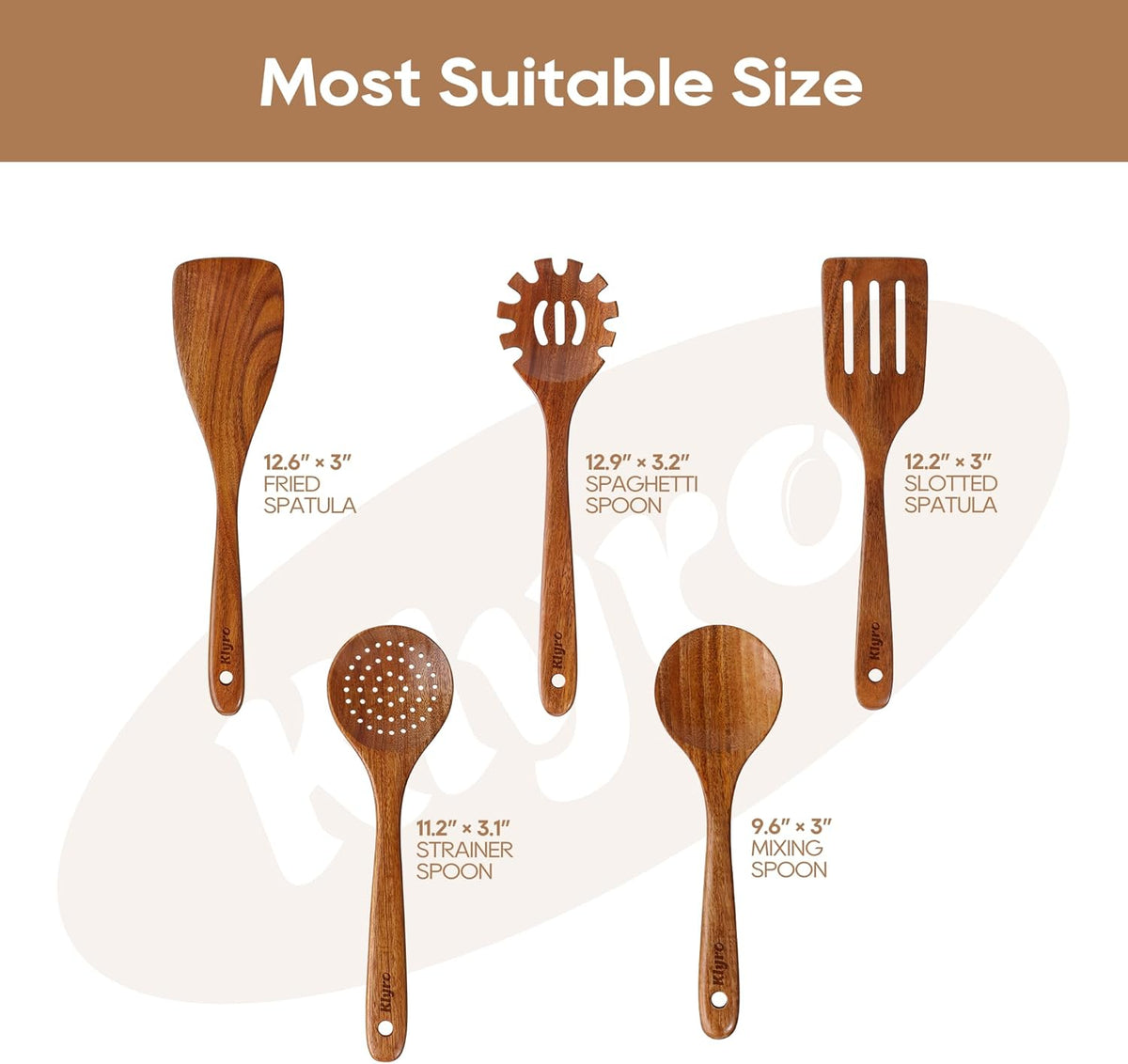 Teak Kitchen Utensils Set, 5 Piece Premium Wooden Cooking Utensils Set, Non-Stick Heat-Resistant