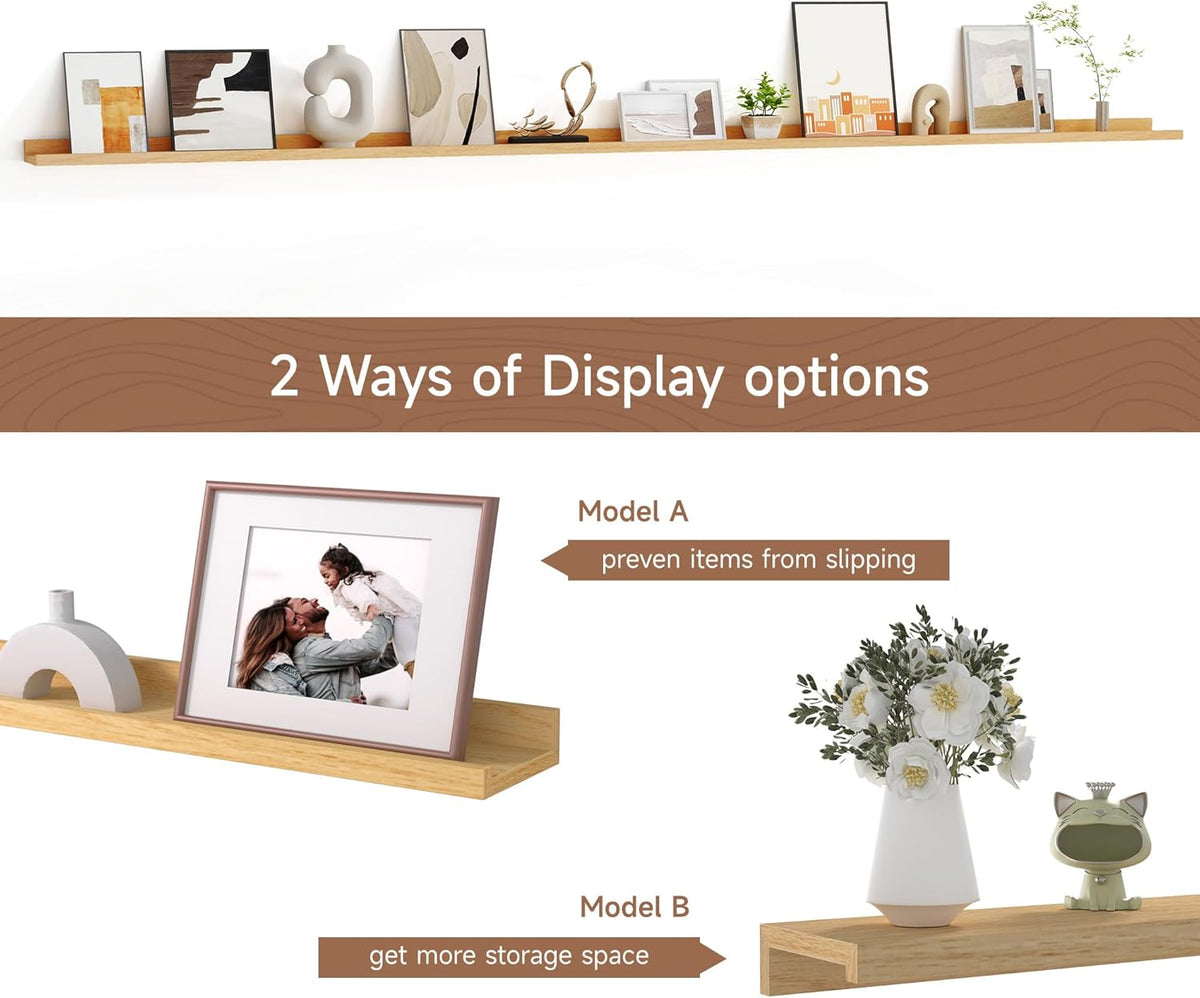 Floating Picture Ledge Shelves for Wall Set of 2, 95 Inches Picture Ledge Shelf with Long Large