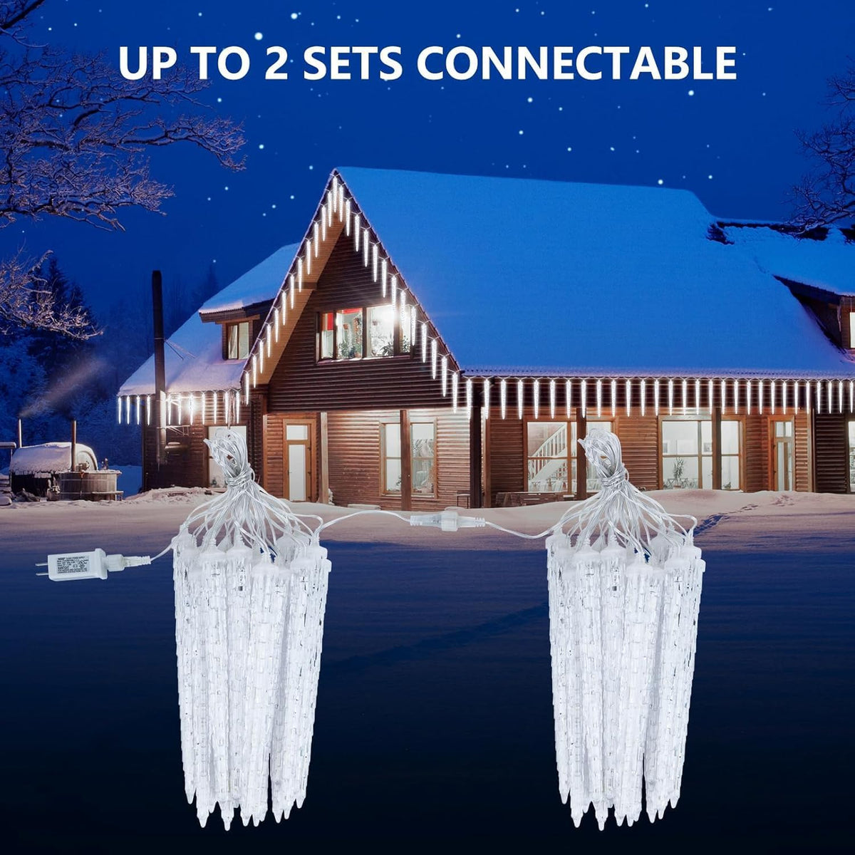 Brightown Christmas Meteor Shower Icicle Lights Outdoor, 2 Pack Total 40ft with 40 Large Tube 960