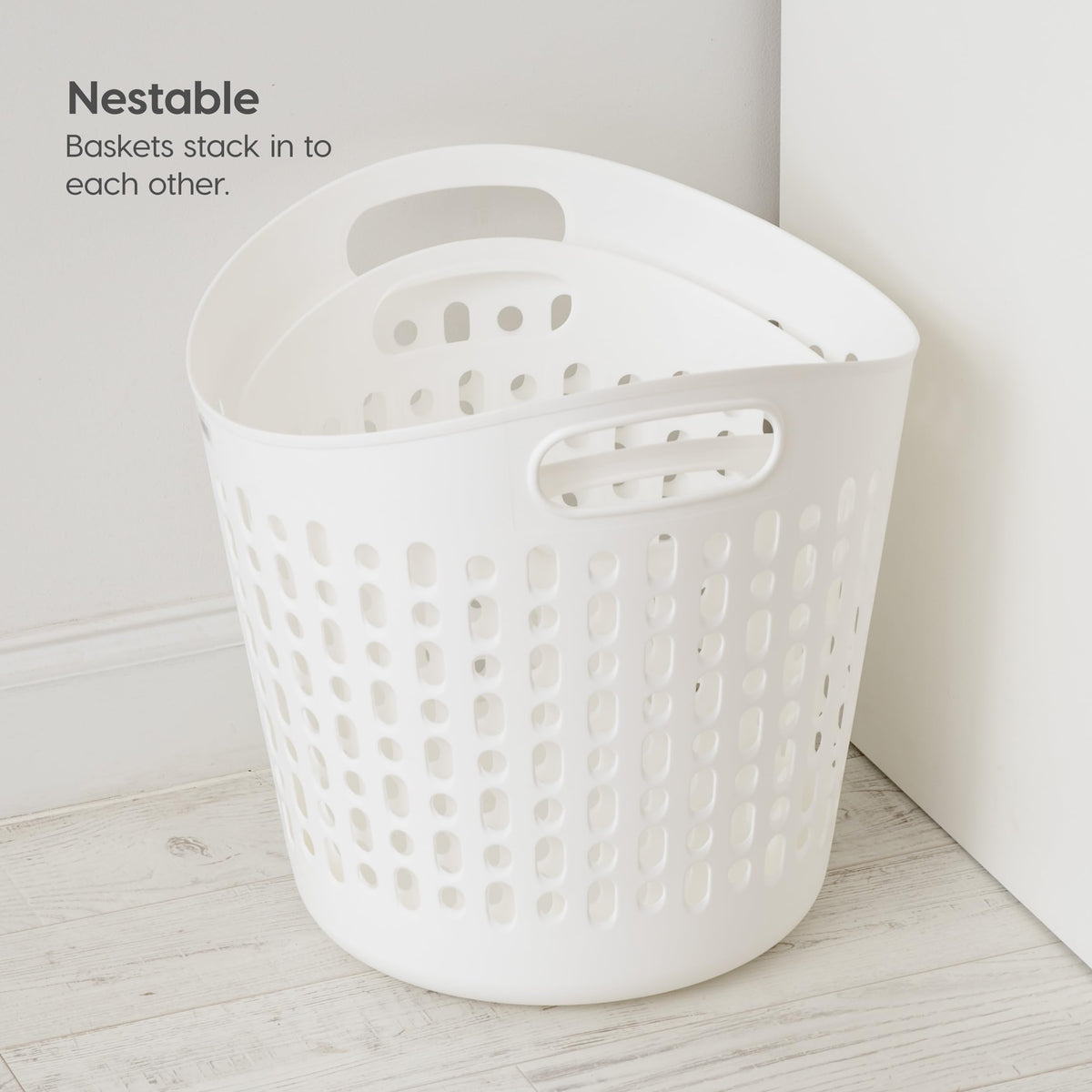 IRIS USA Plastic Laundry Hamper, 40L- 3 PK, Flexible, Ventilation, White