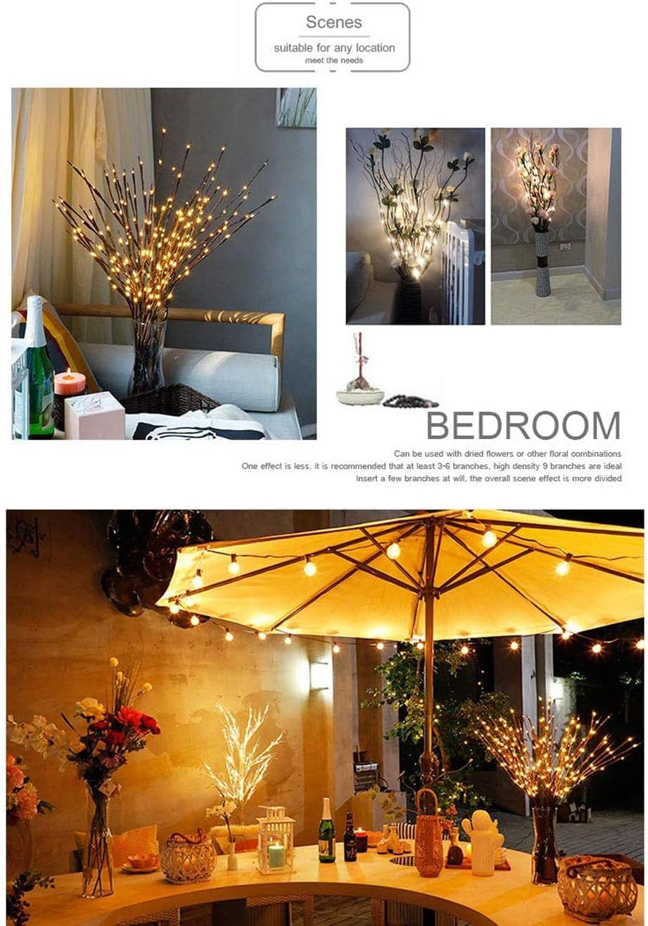DK177 4 Pack Led Branch Light Battery Operated Lighted Branch Vase Filler Willow Tree Artificial