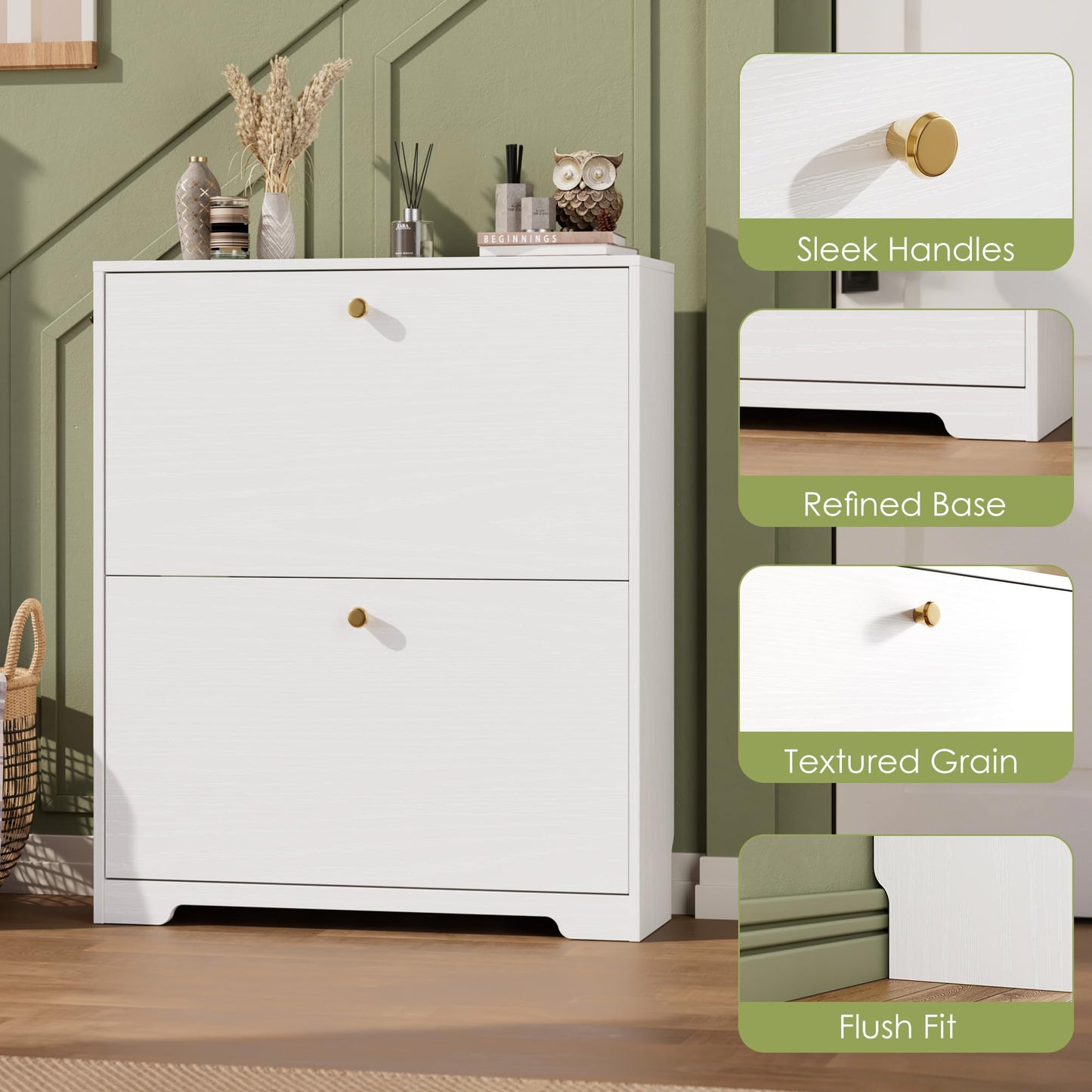 Nicetree Shoe Cabinet with 2 Flip Drawers, Narrow Shoe Organizer Cabinet, Freestanding Shoe Rack