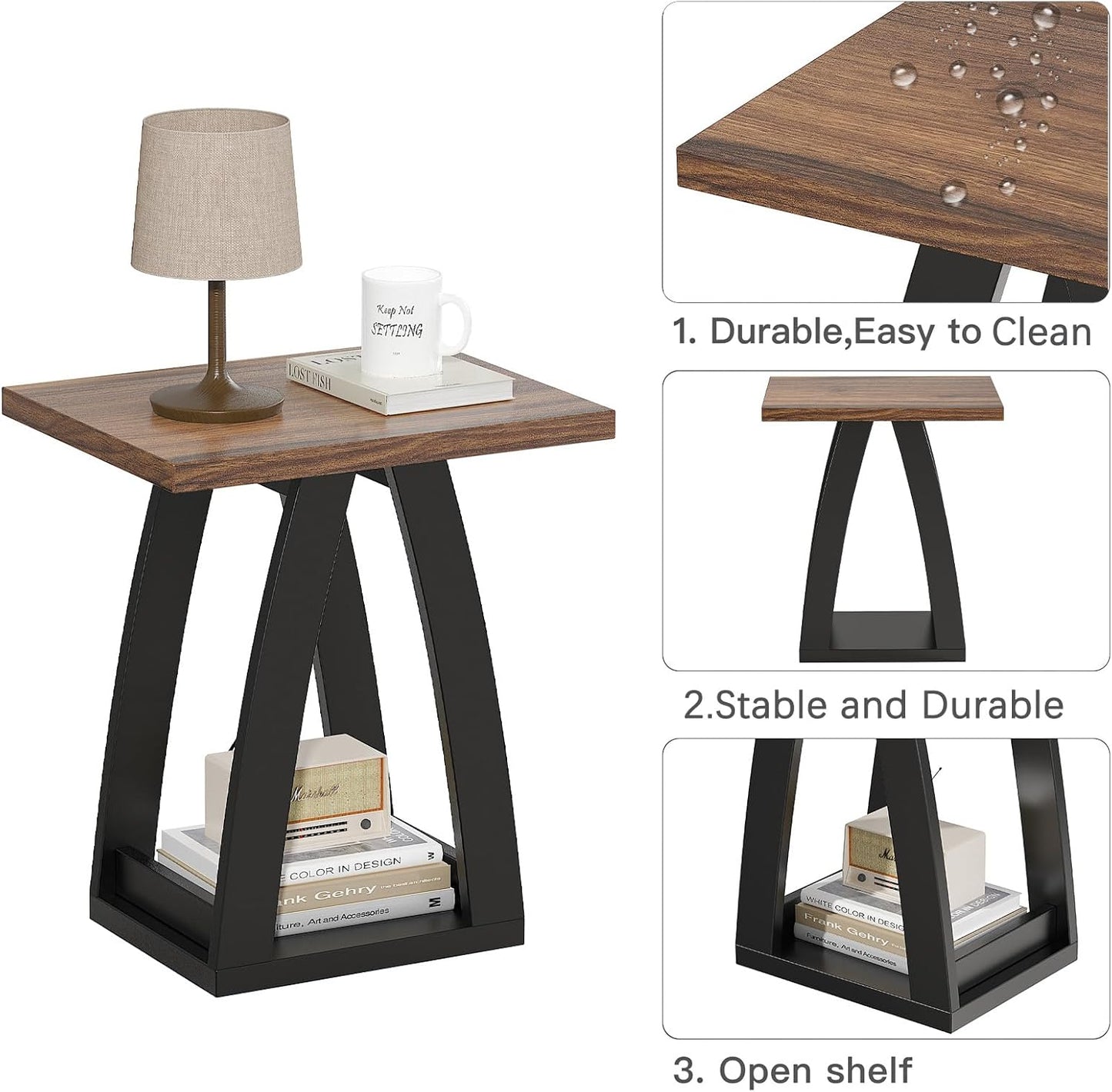 End Table Set of 2, Side Table, Nightstand, Sofa Side Table with Shelf, Modern End Table for Living