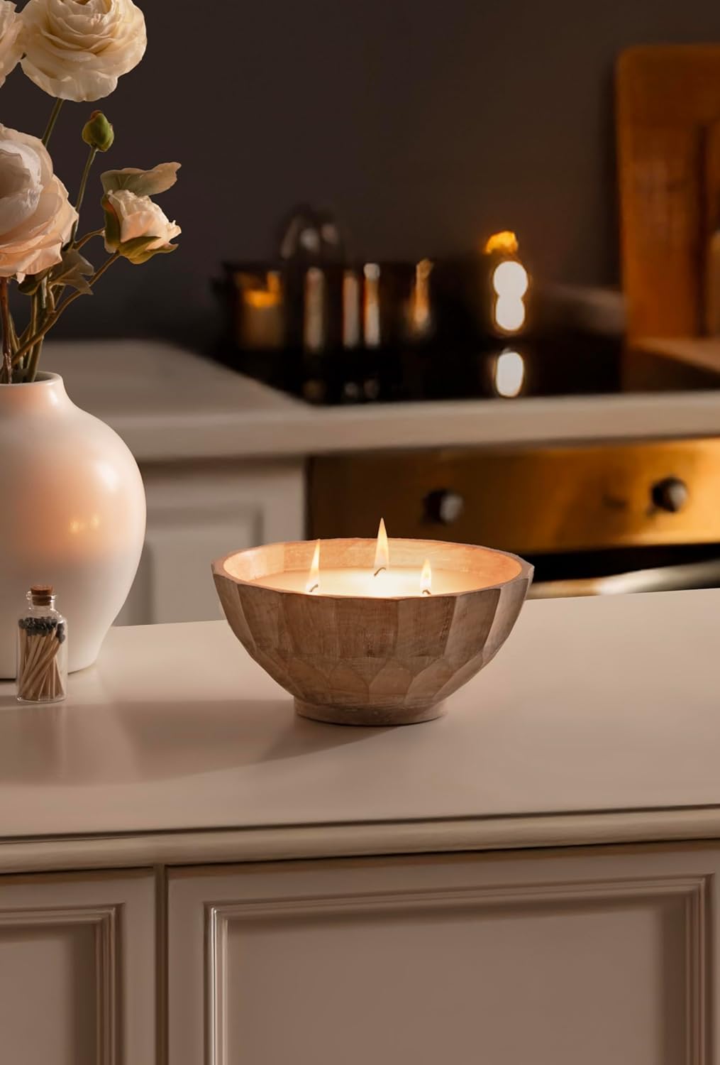 Kate and Laurel Plete Round Pleated Wood Candle Bowl, 8 Inch Diameter, Light Natural, Modern