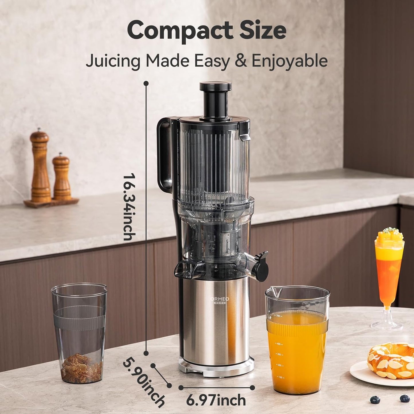 Juicer Machines, Cold Press Juicer with 5.0” Large Feed Chute Fit Whole Fruits & Vegetables