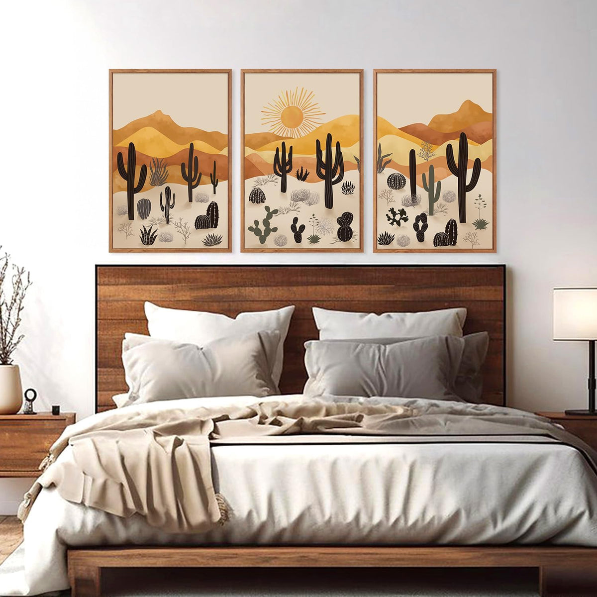 KAIRNE Cactus Canvas Wall Art,Desert Landscape Paintings,Aesthetic Abstract Prints Set of