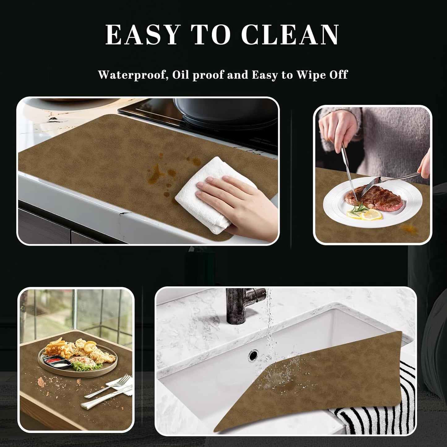BLESWIN Faux Leather Placemats, Set of 6, 12×17 Inch -Double Side Texture Color Table Mats
