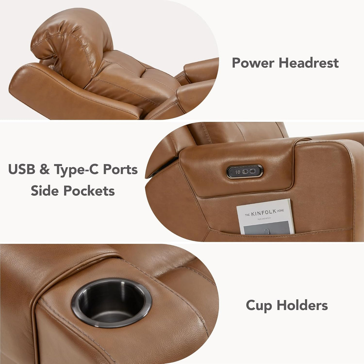 Watson & Whitely Genuine Leather Power Recliner Chairs for Adults, Lay Flat Recliner with Power