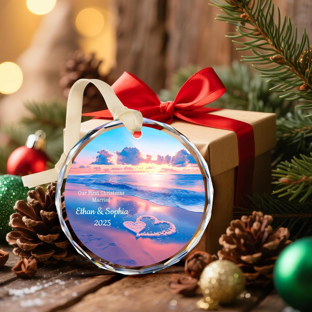 Our First Christmas Married Ornament 2025, Personalized Christmas with Custom Name, Date, Wedding