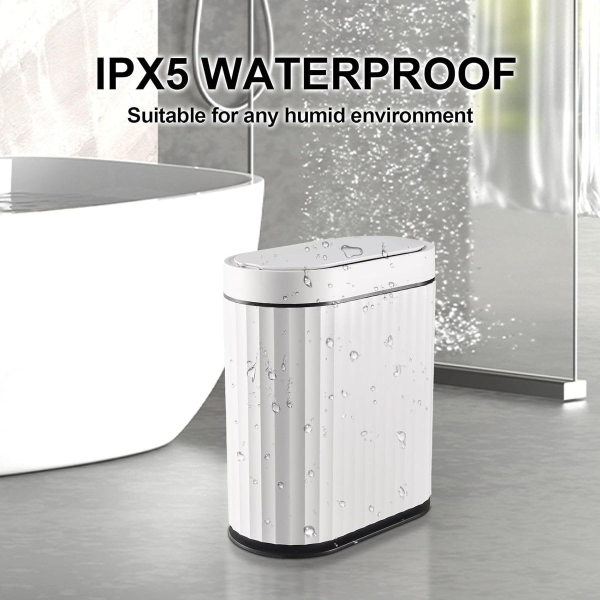 ELPHECO Bathroom Trash Can with Lid 2 Gallon Small Sensor Garbage Can, 9 Liter Slim Smart Trash