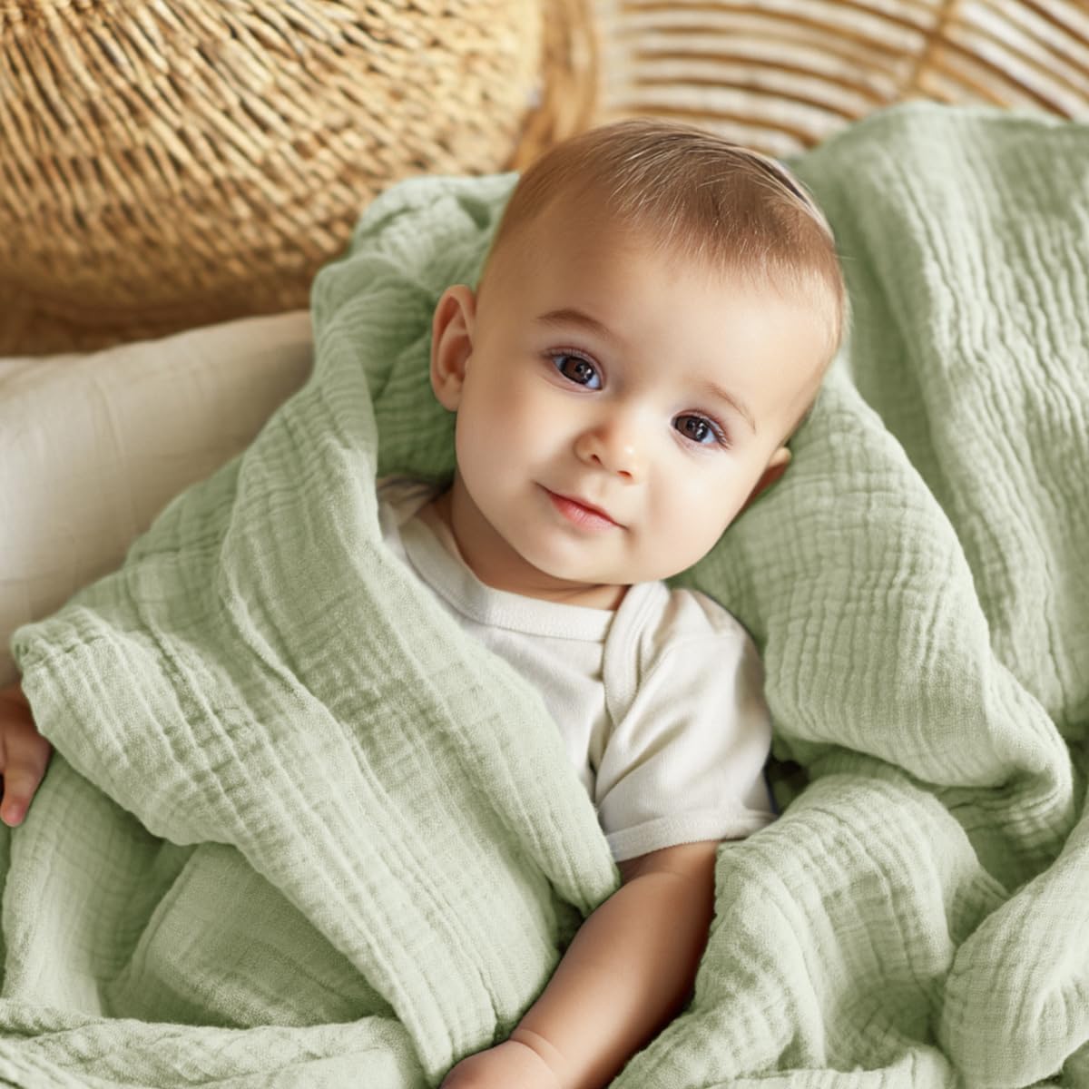 EMME Muslin Baby Blankets 100% Cotton 4-Layer Swaddle 40"x50" Lightweight Soft Breathable for