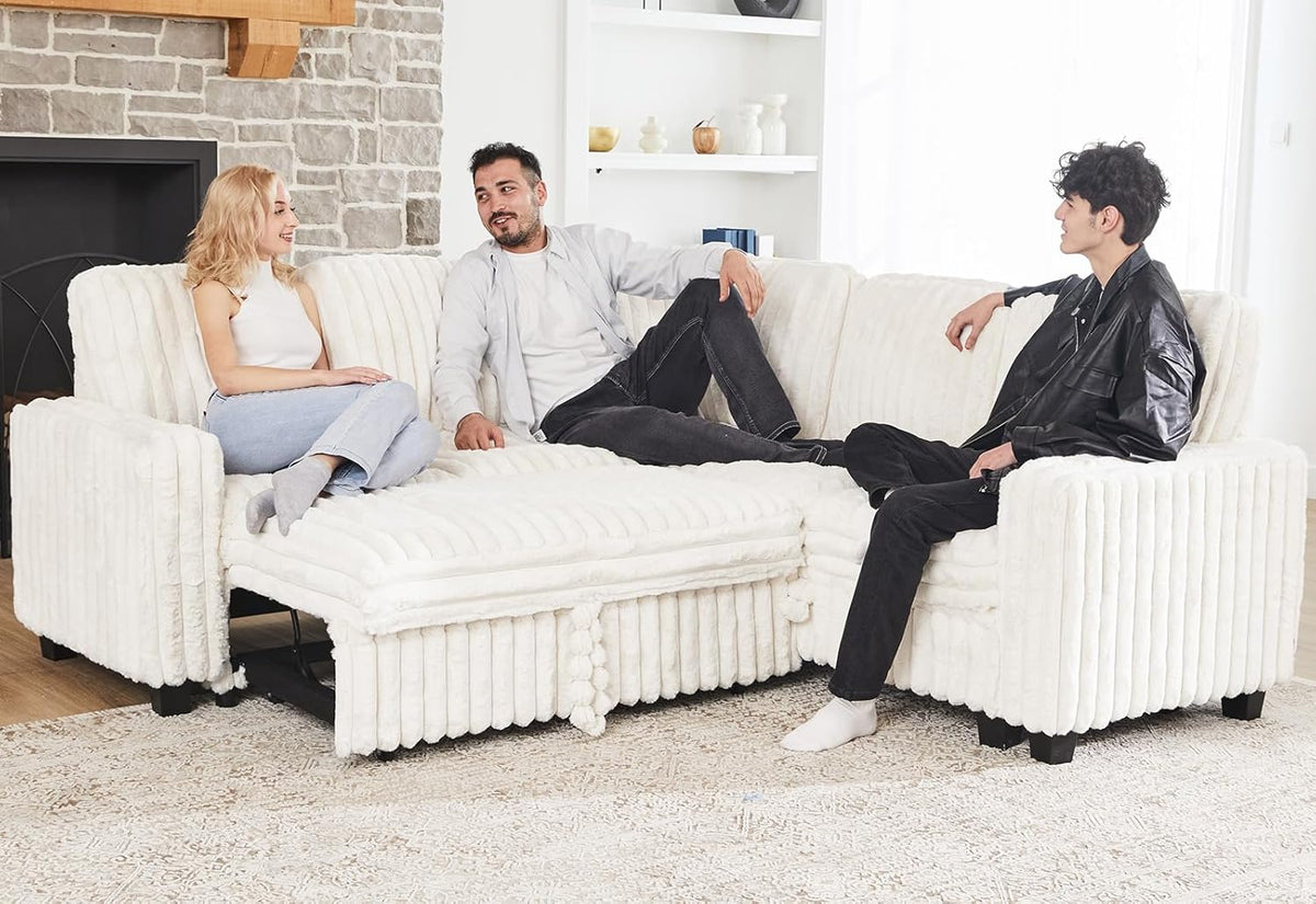 Belffin Plush Corduroy Modular Sectional Sofa with Pull Out Bed Convertible Small Sectional Corner