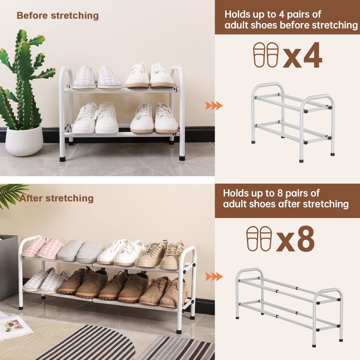 Gonfoam Expandable 2-Tier Shoe Rack for Closet and Entryway, White