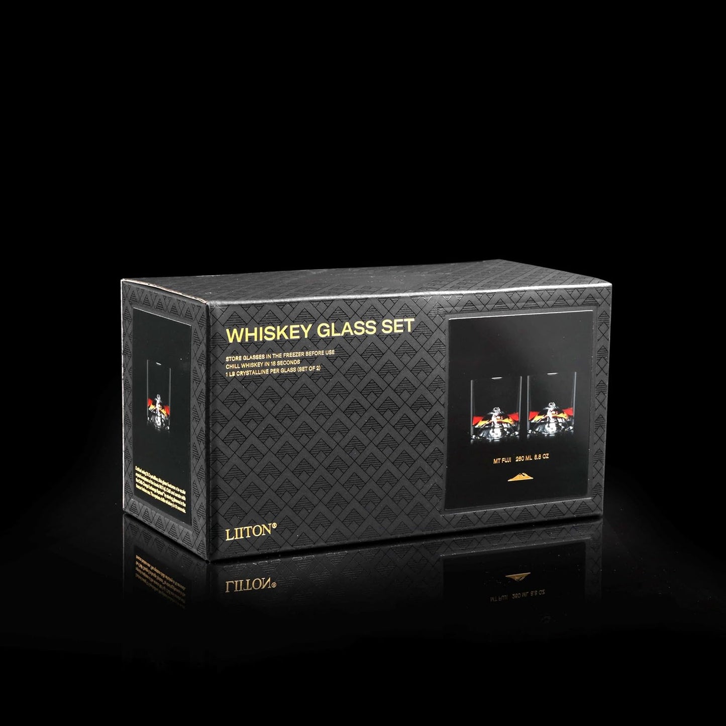 Mount Fuji Heavy Crystal Whiskey Glasses Gift Set of 2, Thick Freezable Bourbon Glass 1lb Each