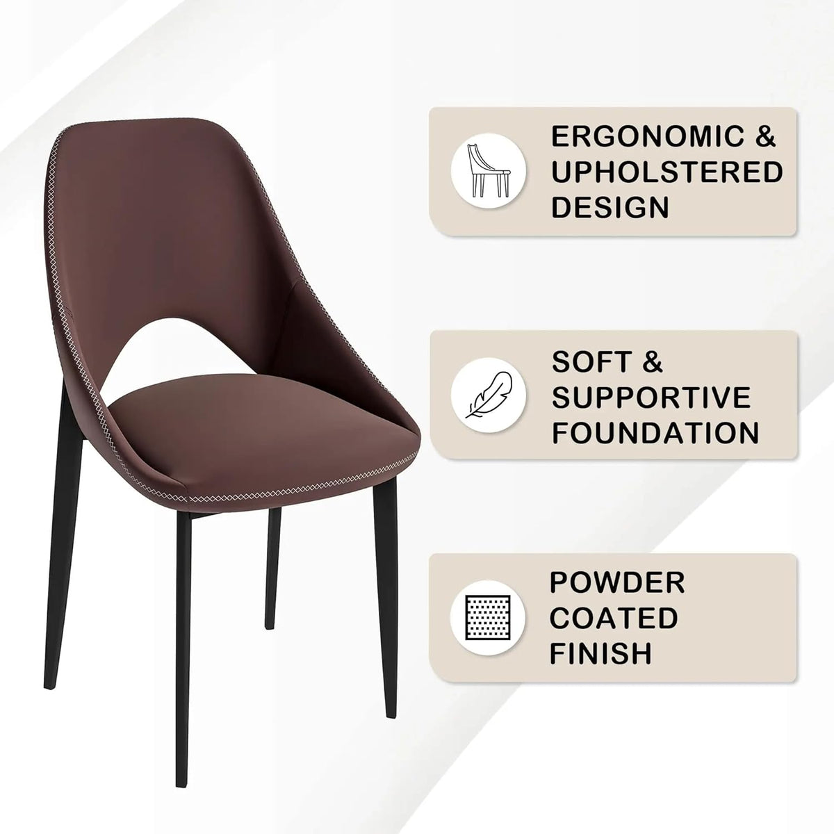 LeisureMod Amalfi Upholstered Fabric Dining Chair – Modern Side Chair with Iron Legs, Mid-Century