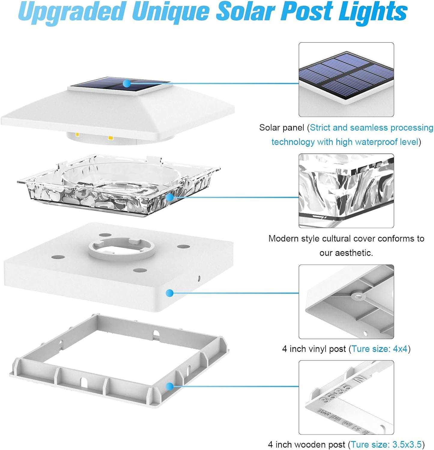 VOLISUN 4x4 Solar Post Cap Light 12pack,Solar Fence - Cap Lights Outdoor Waterproof for