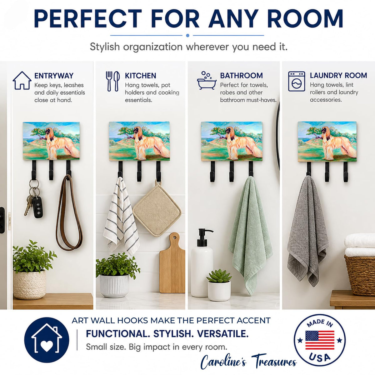 Caroline's Treasures 7138TH68 Afghan Hound Leash or Key Holder, Wall Hooks, Key Hooks Holder, Coat