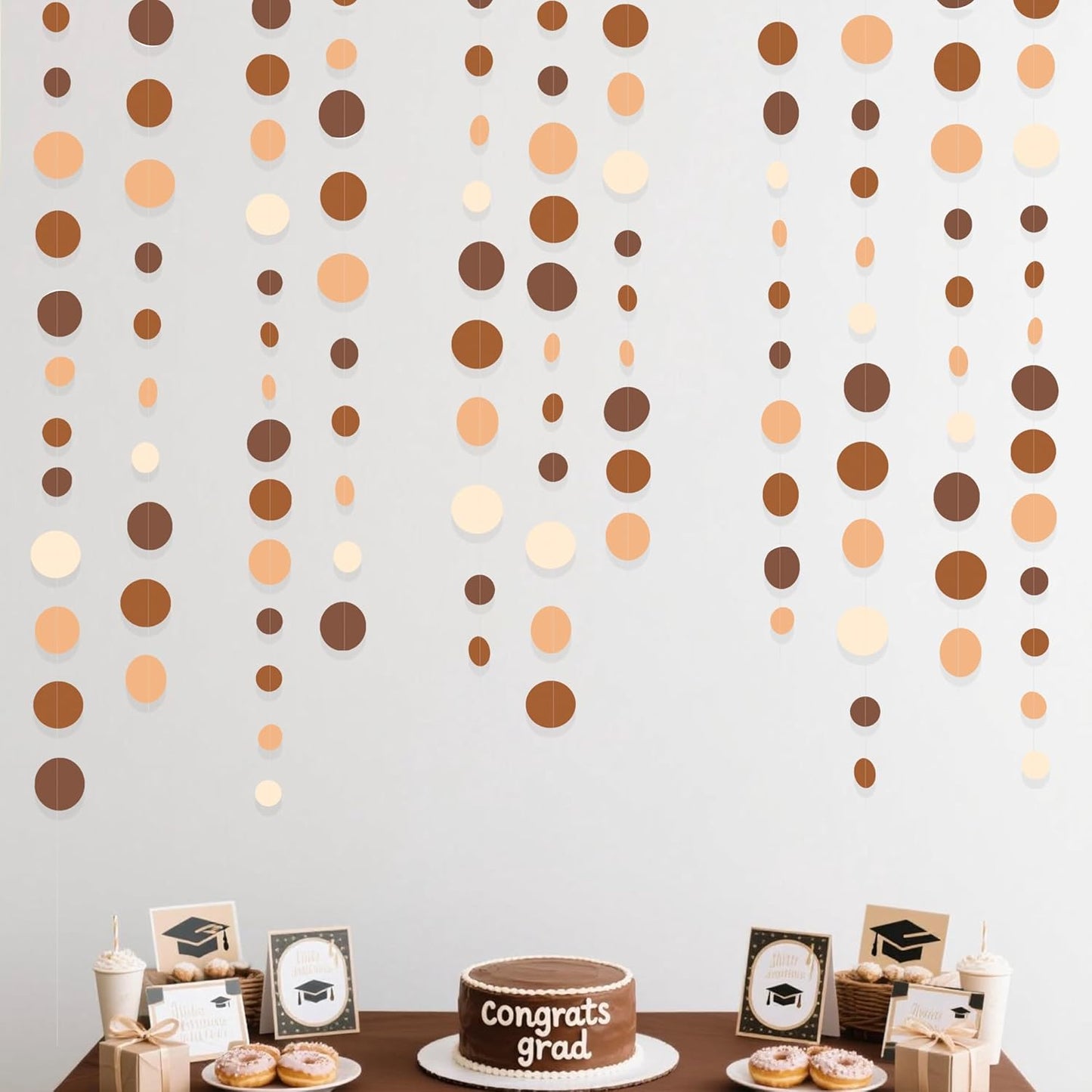Ombre Brown Party Decorations Polka Dots Garlands Cream Tan Brown Boho Hanging Paper Circle Dots