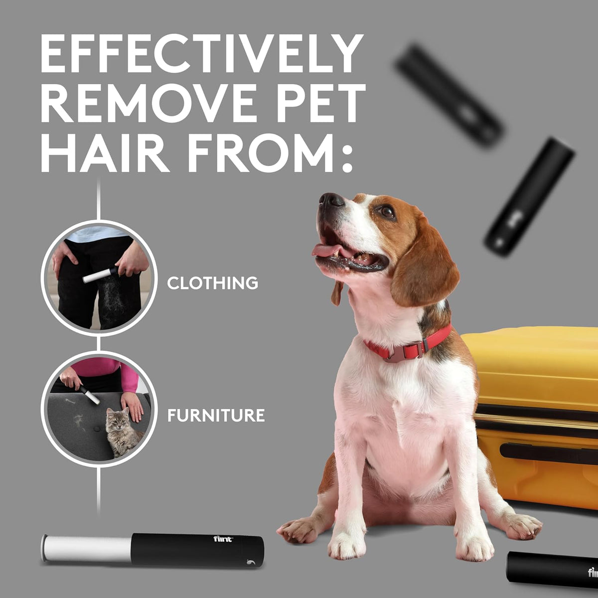 Flint Classic Black Retractable Mini Lint Roller with 90 Extra Sticky Sheets, Small and Portable