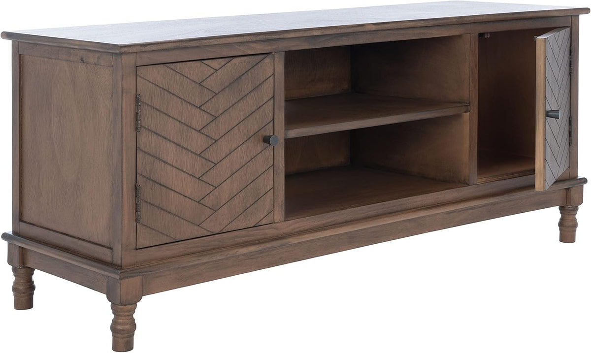 SAFAVIEH Magnolia TV Stand for up to 55" Flatscreen – Brown, 2 Doors with Interior Storage, 2 Open