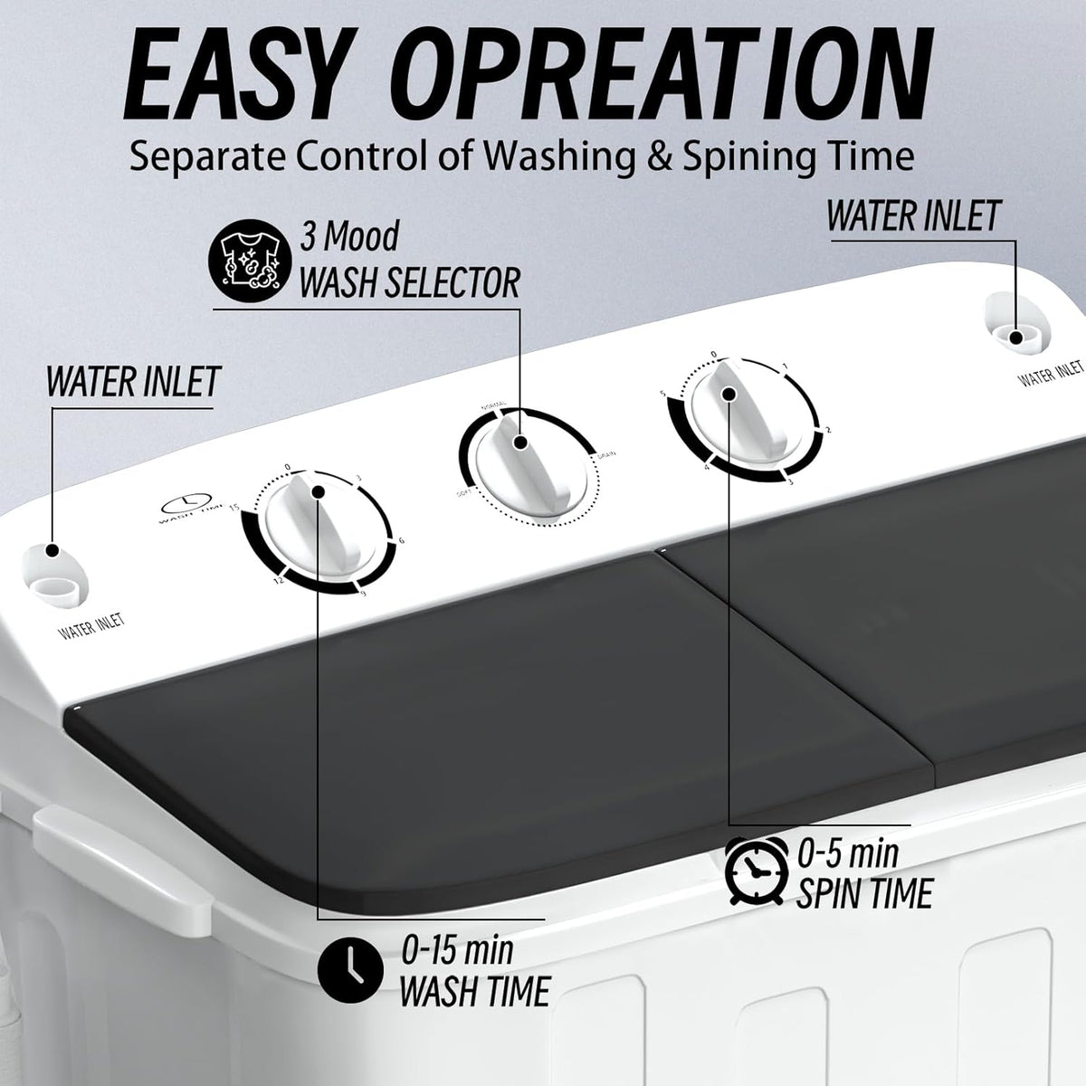 Portable Mini Twin Tub 18lbs Washing Machine With Drying Rack& 10 Hangers, 11lbs Washer & 7lbs