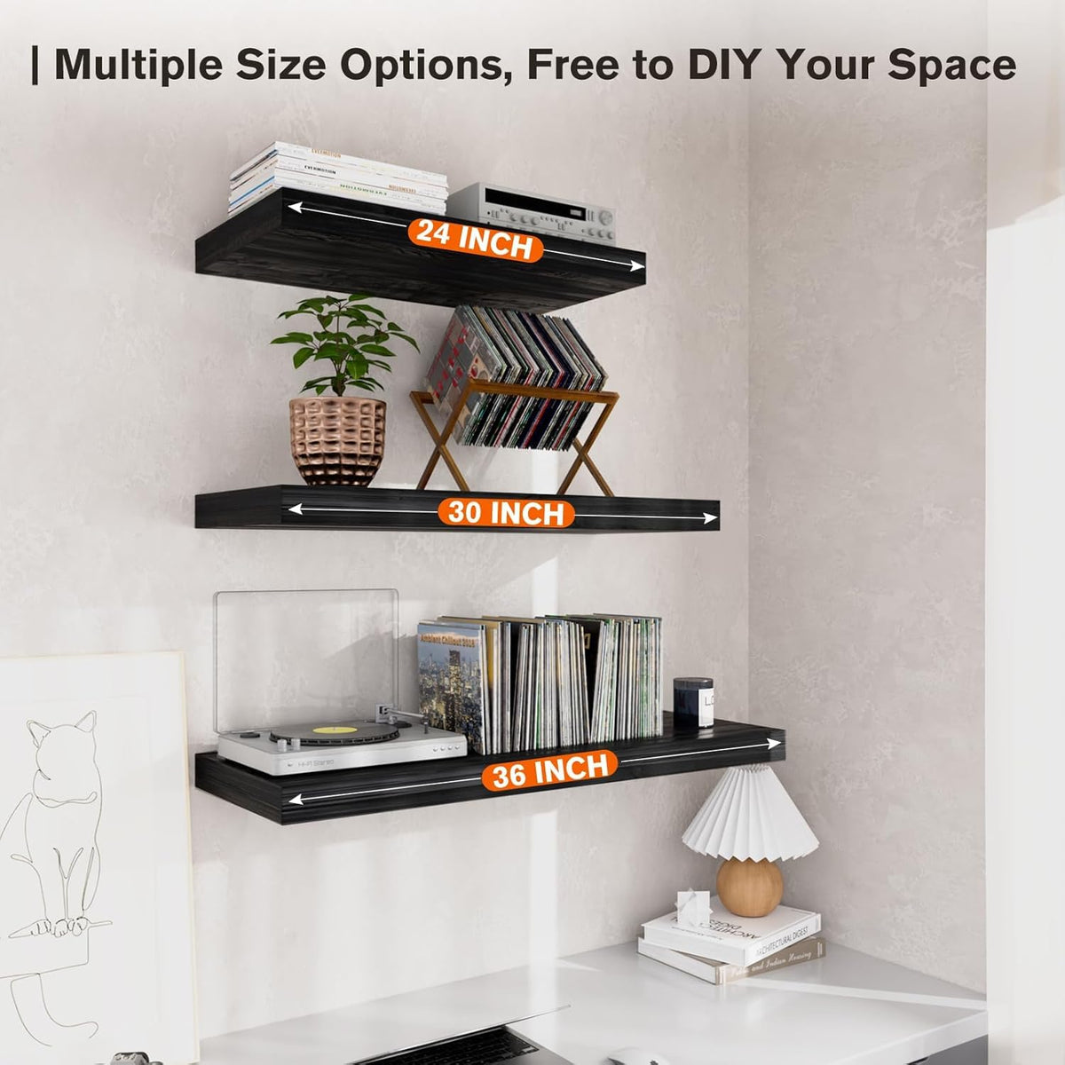 Floating Shelf, Set of 2 Wall Shelf, 36 in W x 12.75 in D x 2 in H Wooden Floating Wall Shelf with