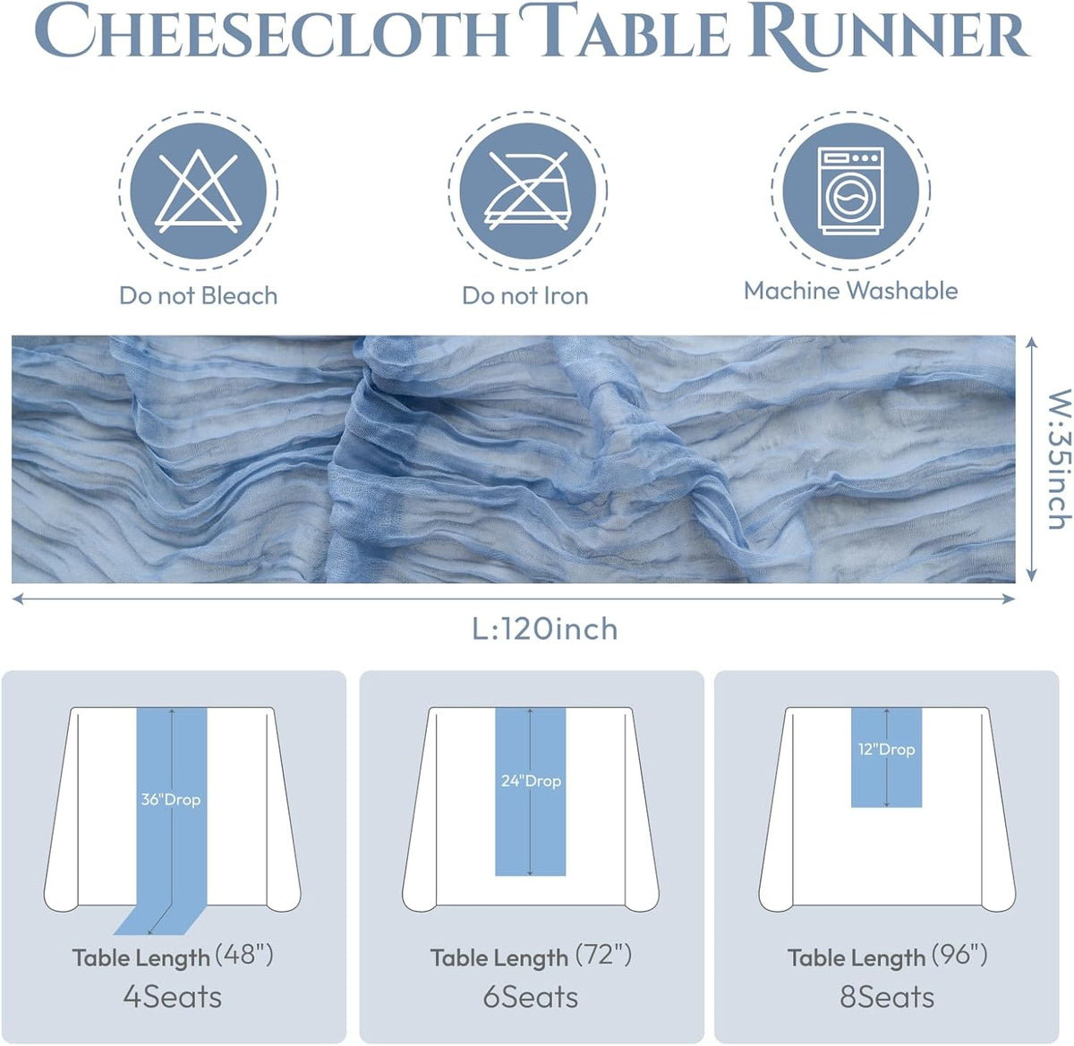 Sioloc 5 Pack Dusty Blue Cheesecloth Table Runner Fall Autumn Decor for Home 10ft Table Cloth for