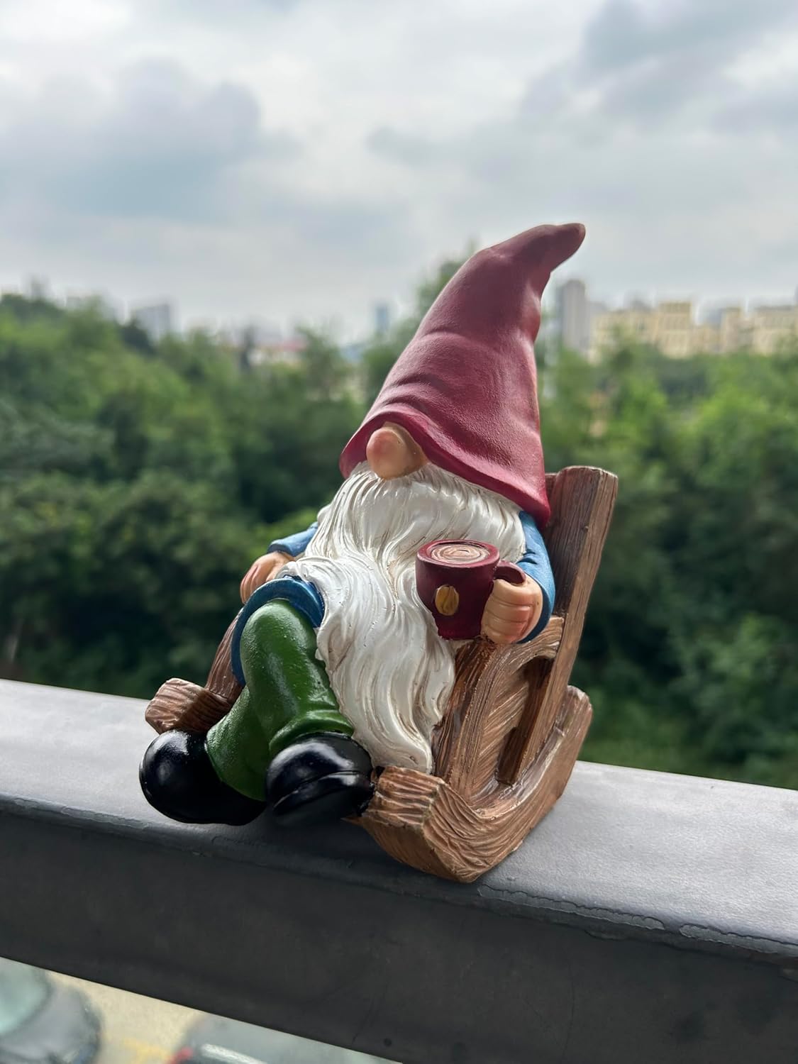 Drinking Coffee Faceless Garden Gnome Statue Decoration 7.1" Figurine Ornament for Indoor Outdoor