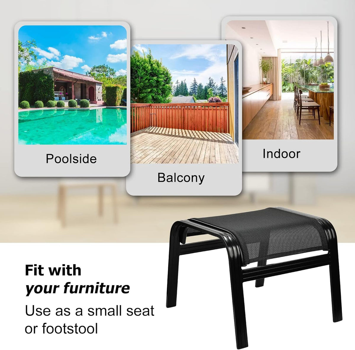 Patio Footstools Outdoor Foot Rest Aluminum Patio Ottomans Portable Seat Wicker Furniture Stackable