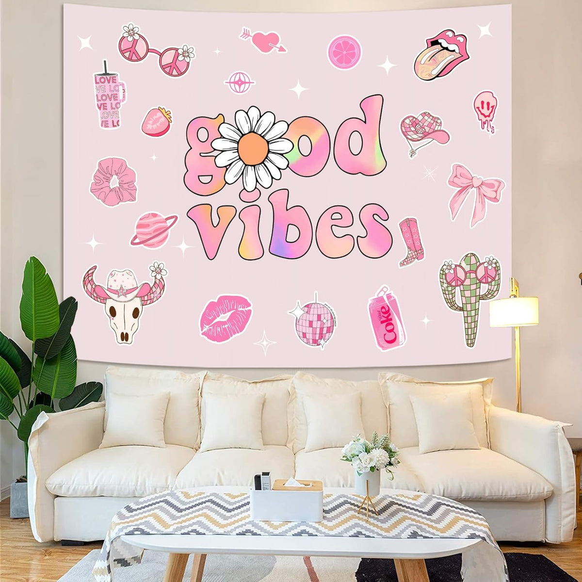 Lunerfex Y2K Tapestry Pink Wall Tapestry, Cute Tapestries for Bedroom Funny Tapestries Wall Hanging