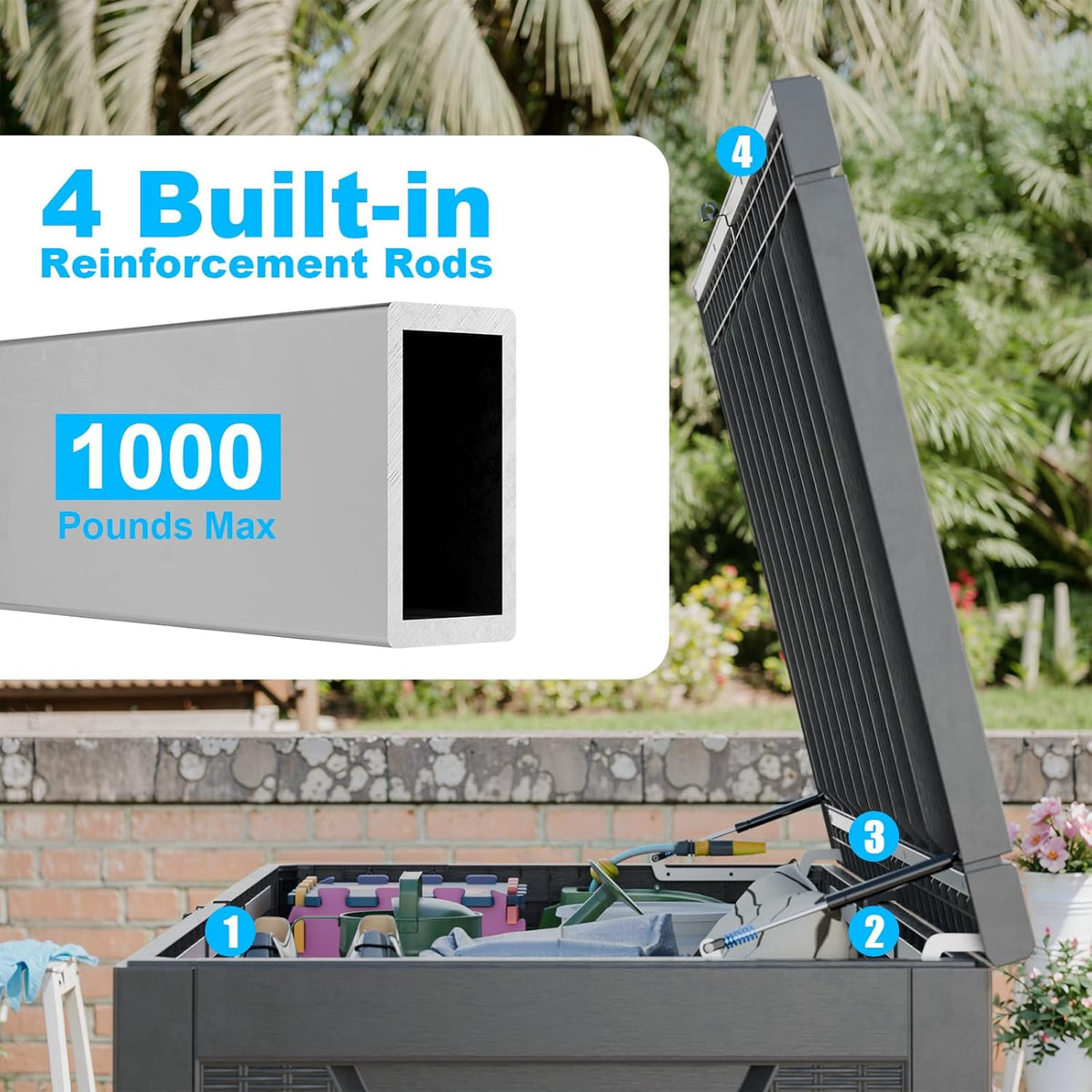 Vixzen 260 Gallon Resin Deck Box, Lockable Outdoor Storage Box for Patio Cushions Storage