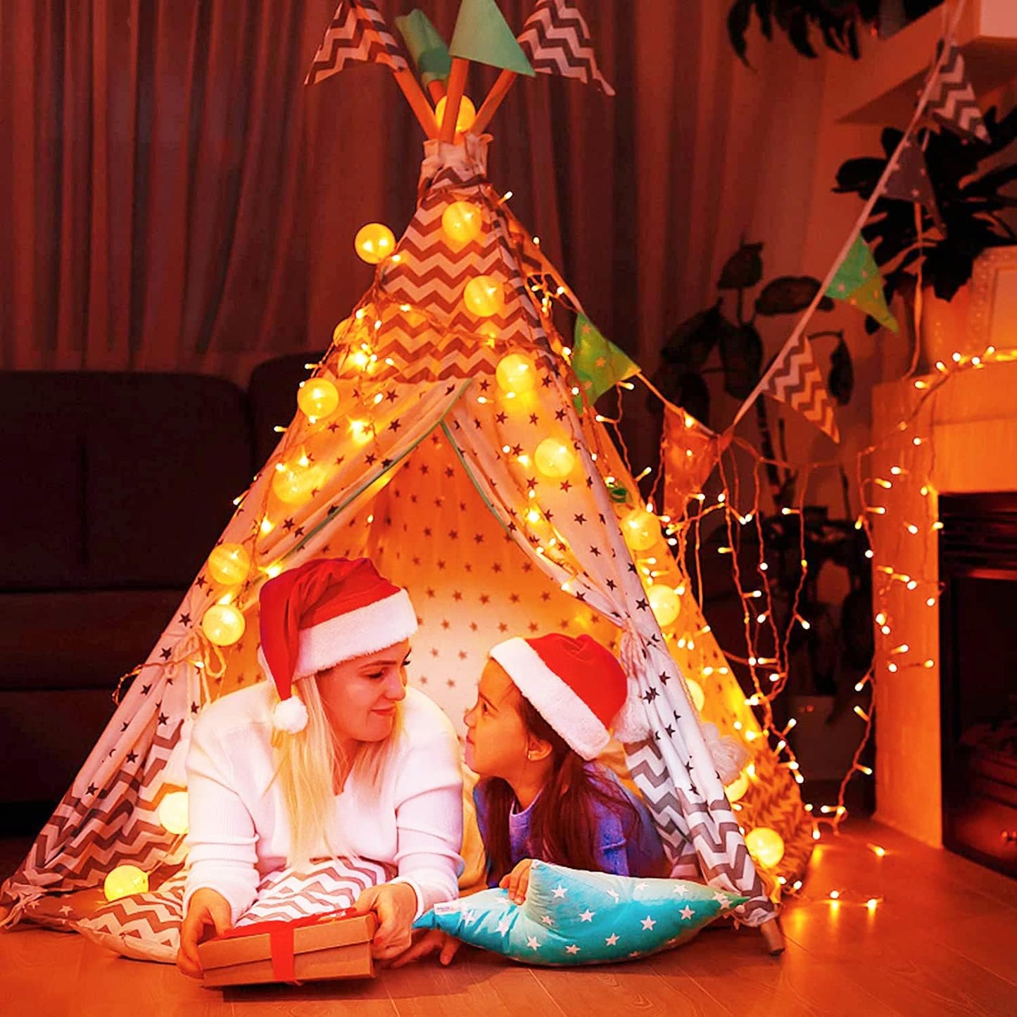 JMEXSUSS Connectable 33ft Halloween Lights Indoor, 100 LED Clear Wire Orange Lights for Halloween
