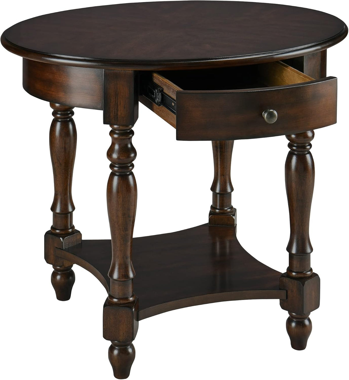MODERION Oval End Table with Drawer, Solid Wood Sofa Side Table with Storage Shelf, Traditional