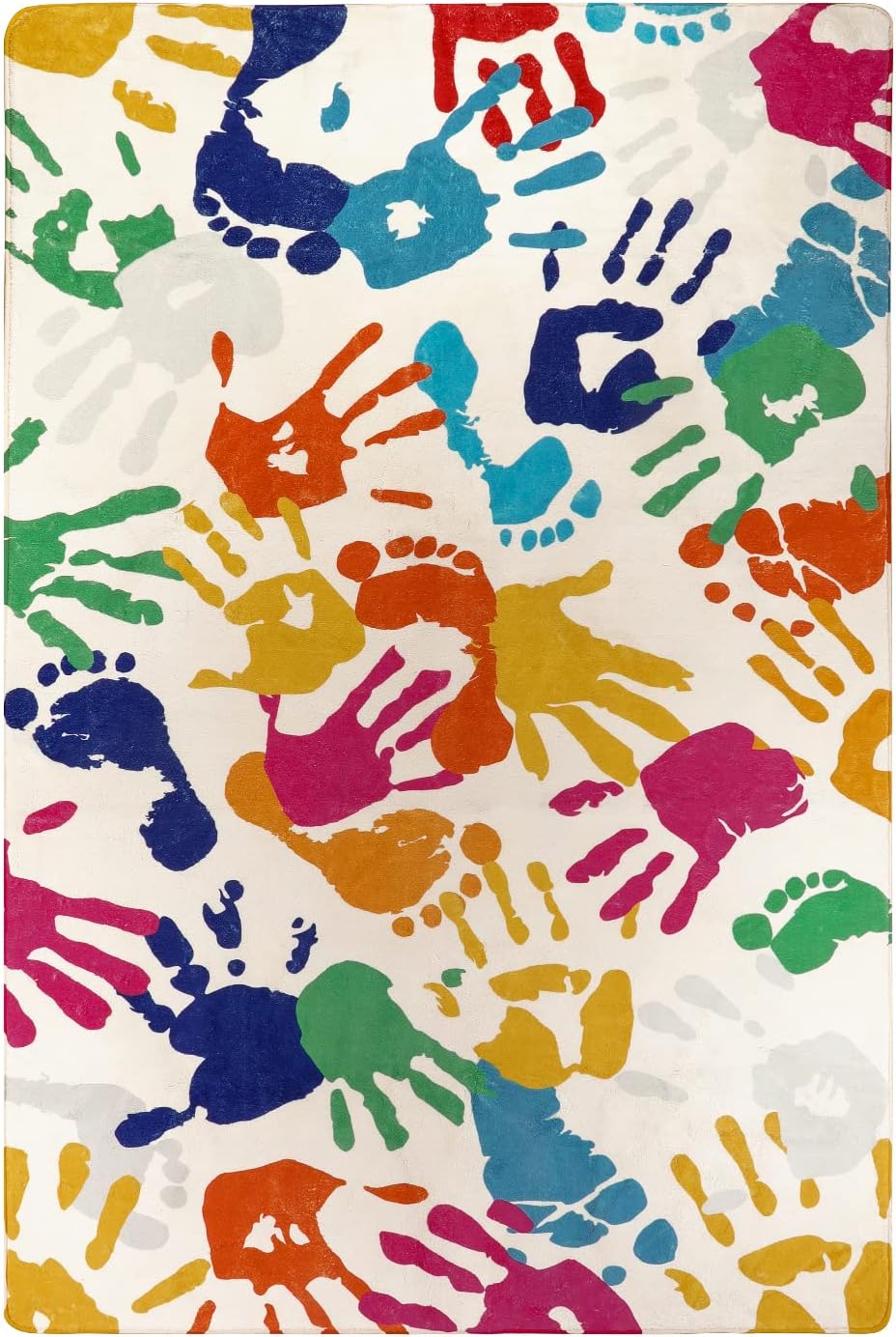 STARUIA Handprints and Footprints Kids Rug Play Carpet, 4'x6' Washable Colorful Area Rug for