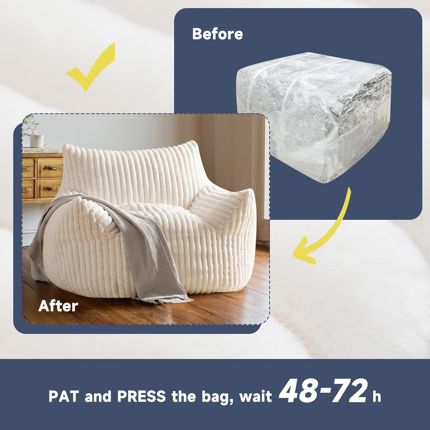 Oversized Bean Bag Chair for Adults, Giant Comfy Plush Boneless Bean Bag Couch with Filler for Kids