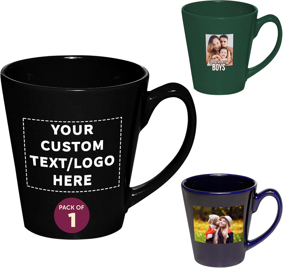 DISCOUNT PROMOS Custom Glossy Ceramic Latte Coffee Mug 12 oz. Set of 1, Personalized Bulk Pack