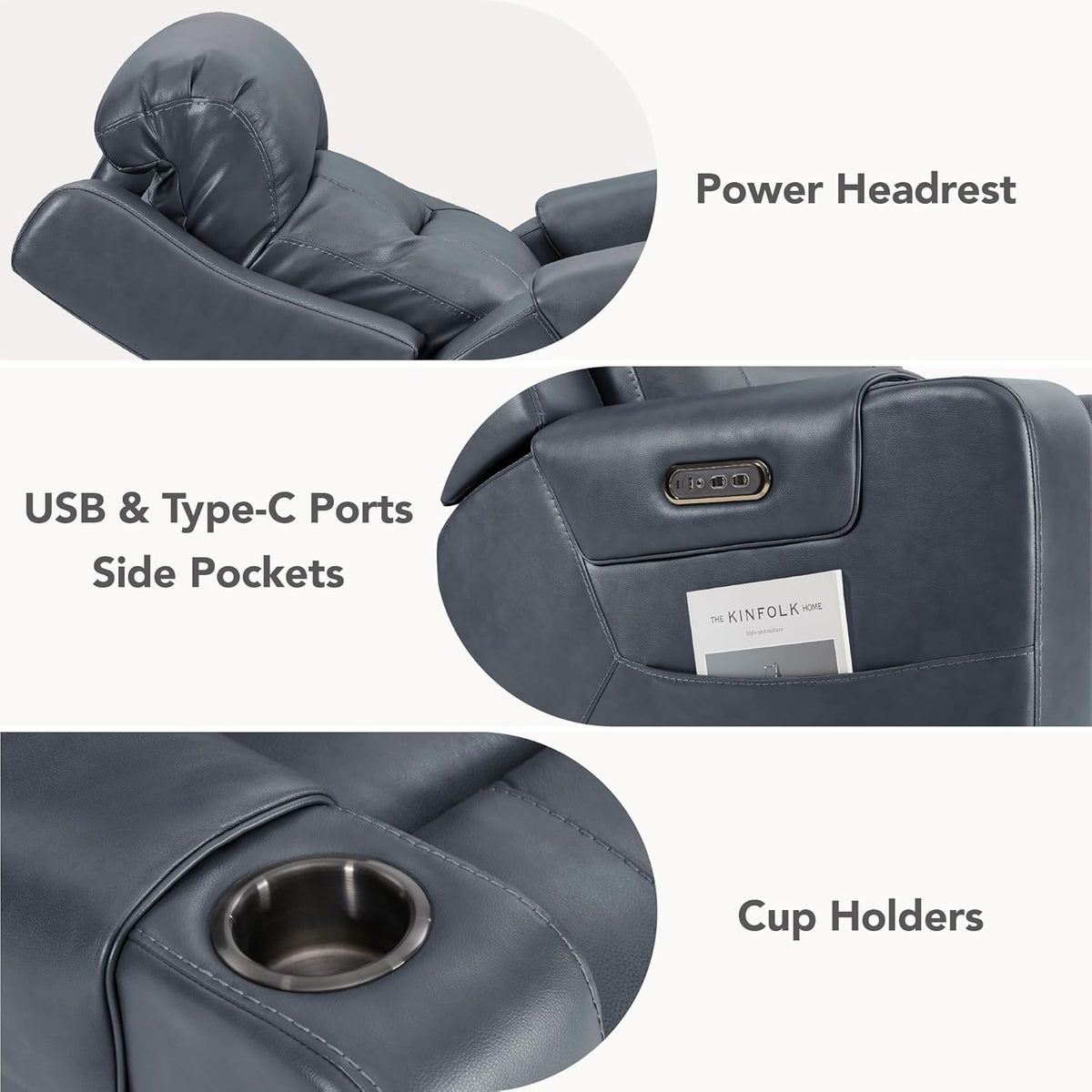 Watson & Whitely Genuine Leather Power Recliner Chairs for Adults, Lay Flat Recliner with Power