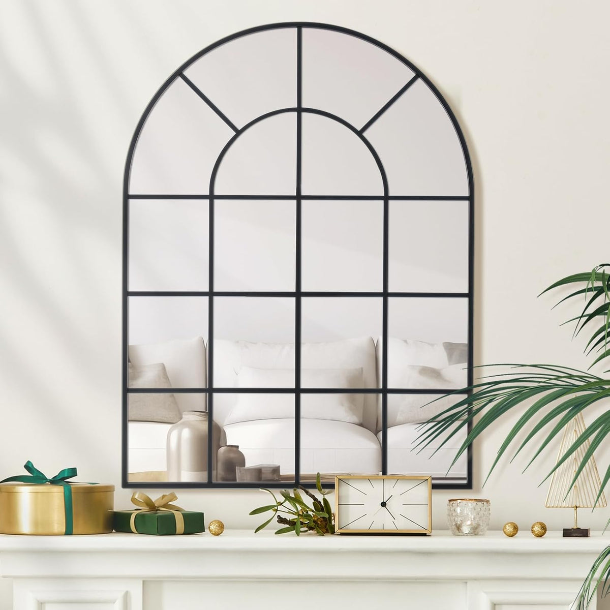 Arched Windowpane Wall Mirror 30"x40" Black Wall Mounted Art Pane Mirror Farmhouse Decorative