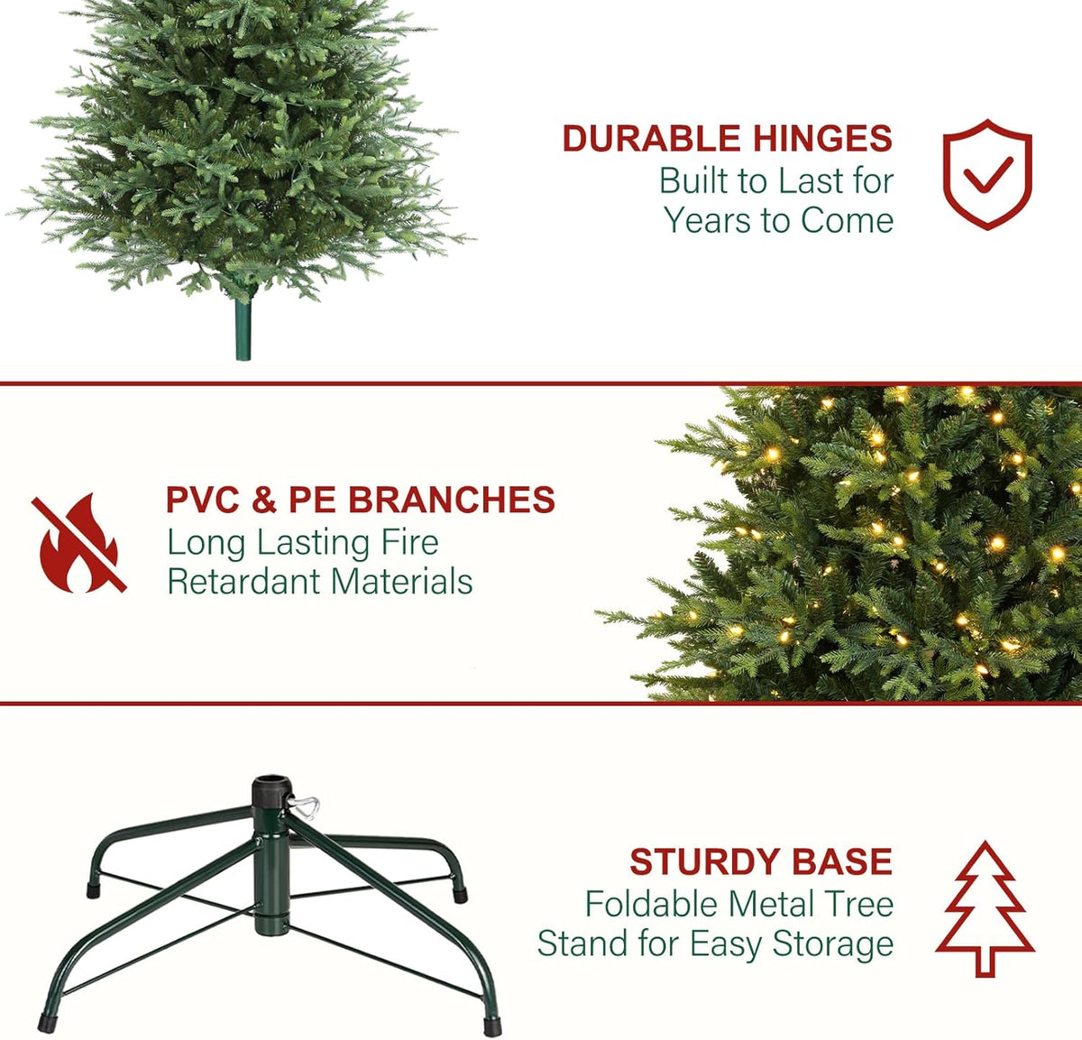 Hykolity 7.5 ft Prelit Artificial Christmas Tree, 2933 PE&PVC Branch Tips, 450 Warm White LED