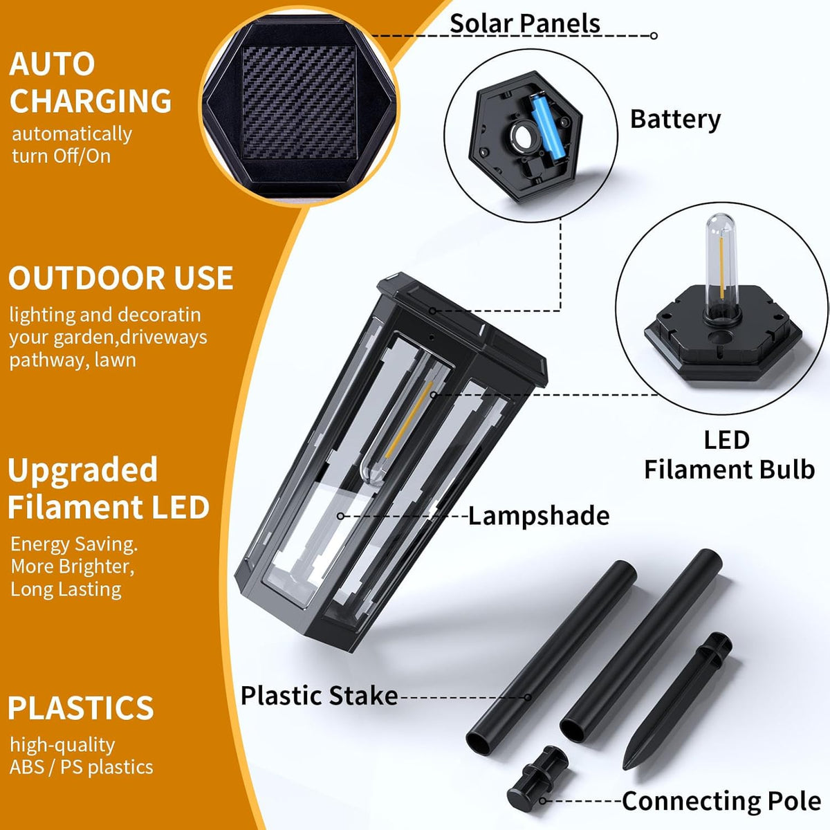 KINKAI Solar Pathway Lights Outdoor - 6 Pack Solar Garden Lights Driveway Light Landscape Lighting